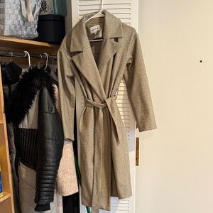 Elizabeth and James Herringbone Long Pea Coat- Size xs